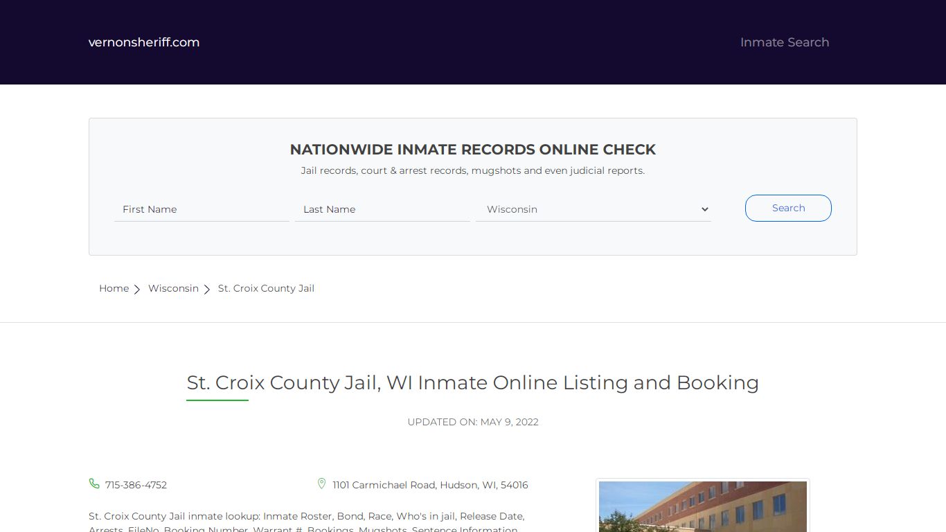 St. Croix County Jail, WI Inmate Online Listing and Booking